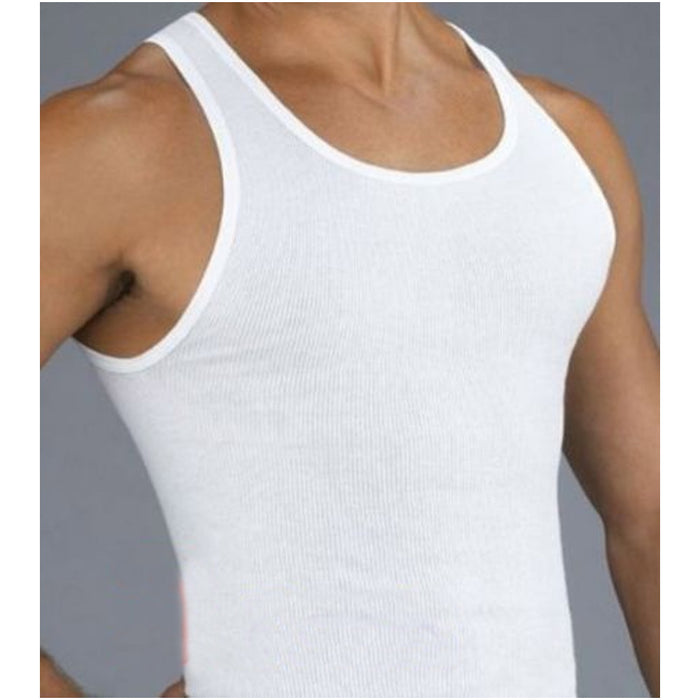 3X Mens A-Shirt 100% Cotton Ribbed Tank Top Undershirt Slim Muscle Tee White L !