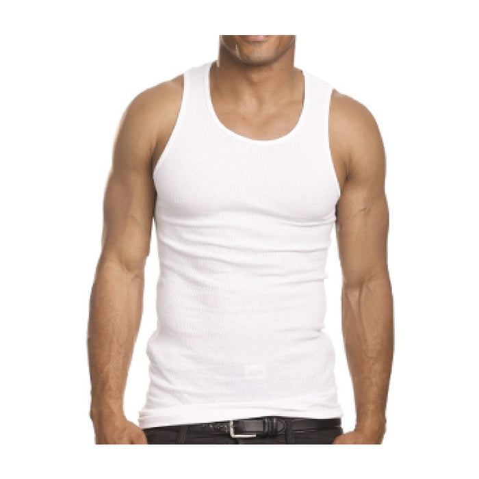 6 Men Slim Muscle Tank Top T-Shirt Ribbed Sleeveless Gym Fashion A-Shirt White M