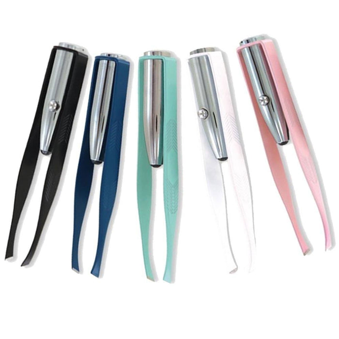 4 Quality Stainless Steel Make Up LED Light Eyelash Eyebrow Hair Removal Tweezer