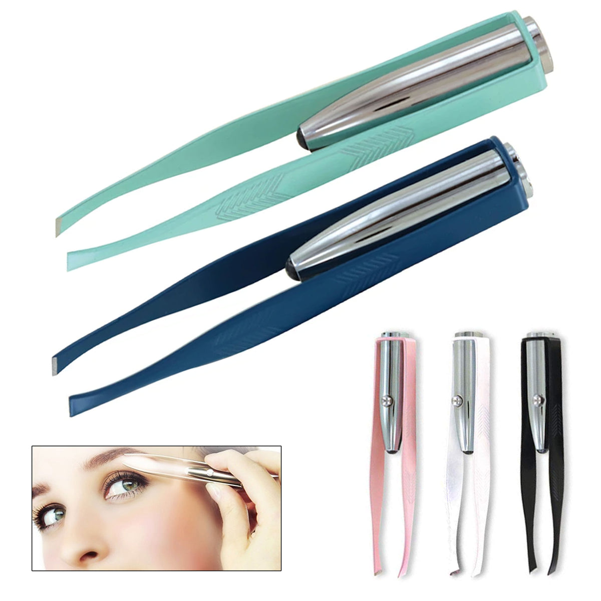 1 Light Up Tweezer Stainless Steel Make Up LED Eyebrow Hair Removal Lighted  