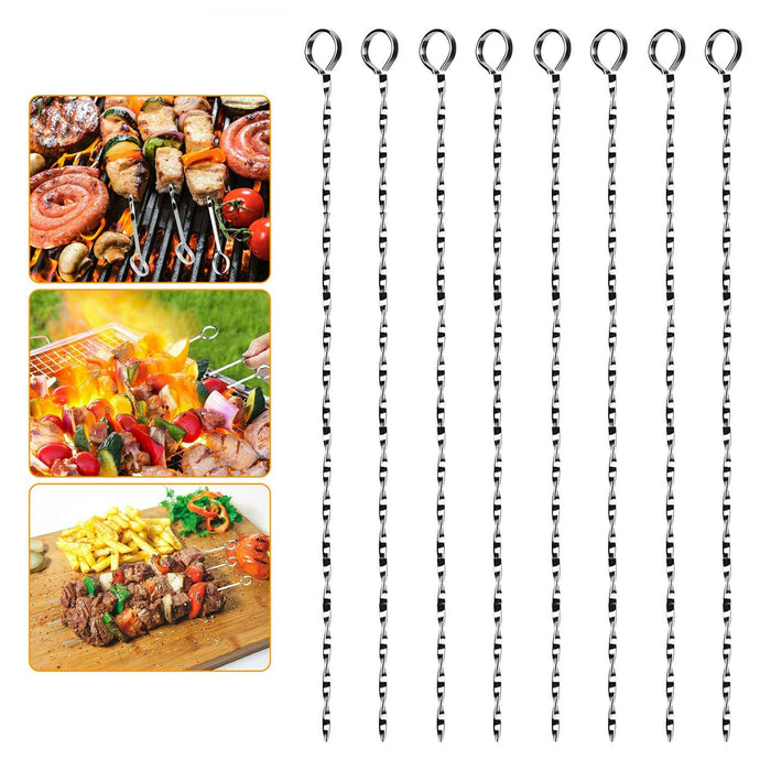 16 Stainless Steel Skewers Metal BBQ Grill Sticks Roast Barbecue Cooking Food 10"