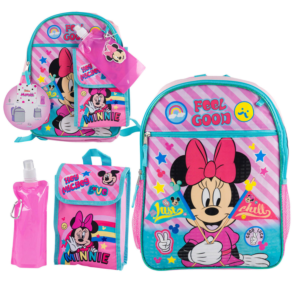 Disney Minnie Mouse 16 Backpack 4pc Set with Lunch Kit, Key Chain & carabiner.