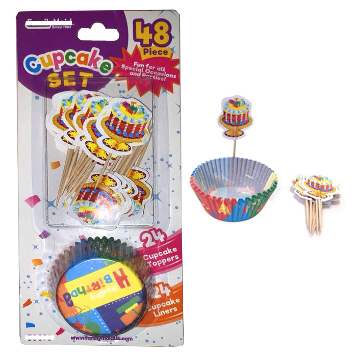 48 Pc Cupcake Liners Toppers Wrapper Baking Cups Happy Birthday Party Decoration