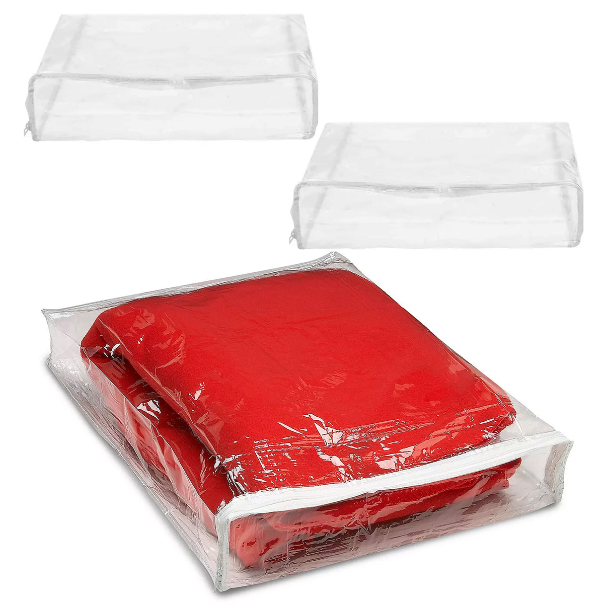 AllTopBargains 6 PC Zippered Storage Bags Clear Vinyl Clothes Blanket Home Space Saver 15X18X6