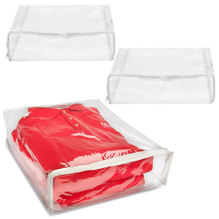 2 Clear Zippered Storage Bag Vinyl Blanket Clothes Space Saver Organizer 15X18X5