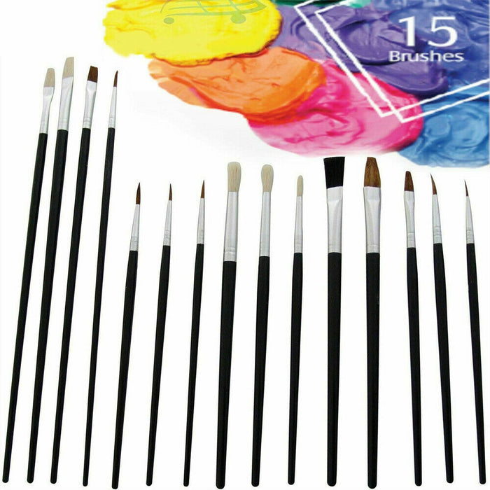 15 Paint Brush Set All Purpose Oil Watercolor Acrylic Art Craft Artist Painting