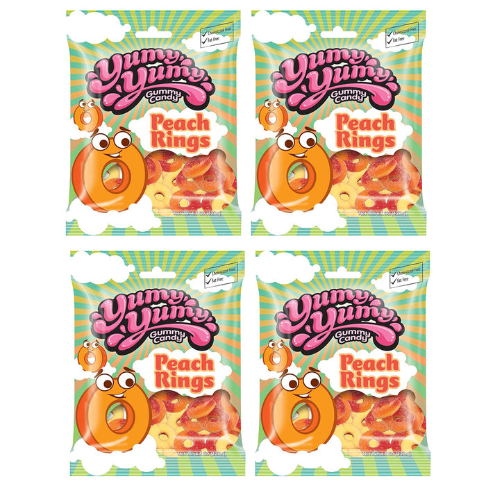 4 Bags Soft Chewy Gummy Peach Rings Candy Gummi Sugar Candies Sweet Fruit Flavor