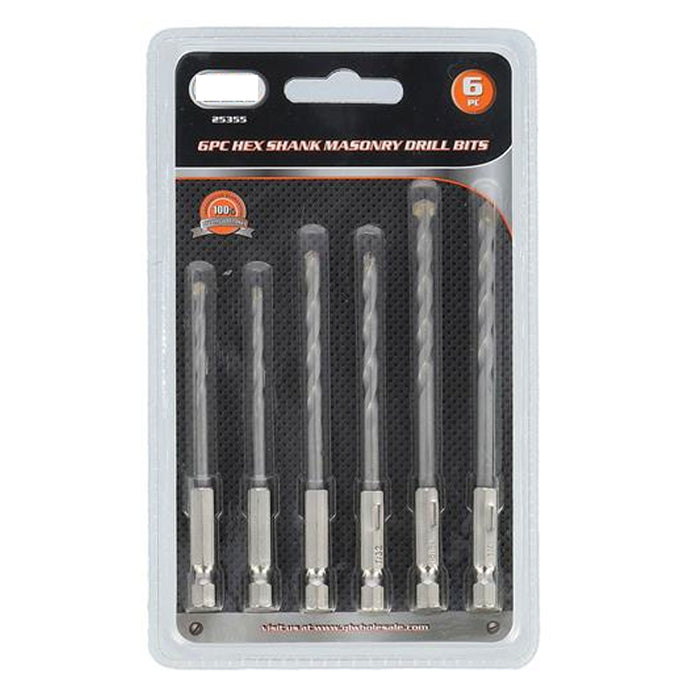 6 Pc Hex Shank Masonry Drill Bit Set Steel 1/4" 5/32" 11/64" 13/64" 7/32" 15/64"