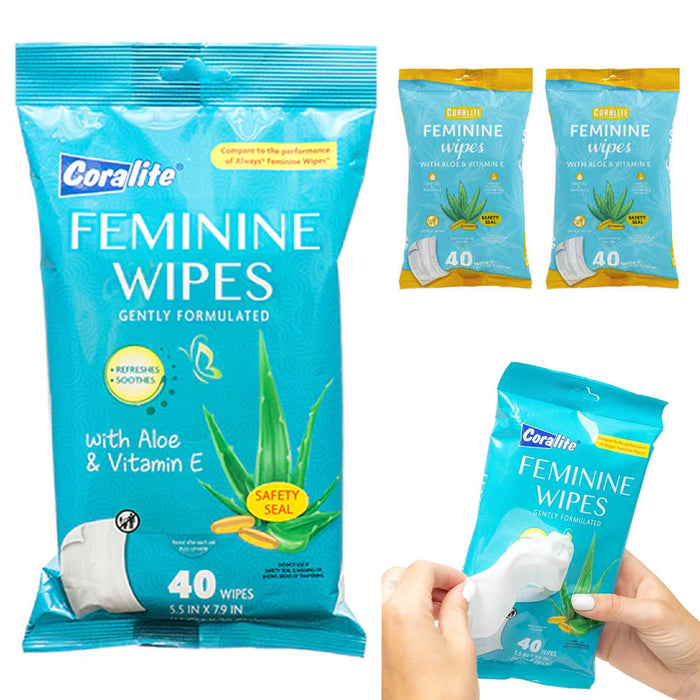 120ct Feminine Hygiene Wipes 3pk Cloths Cleansing Moist Towelette Vitamin E Aloe