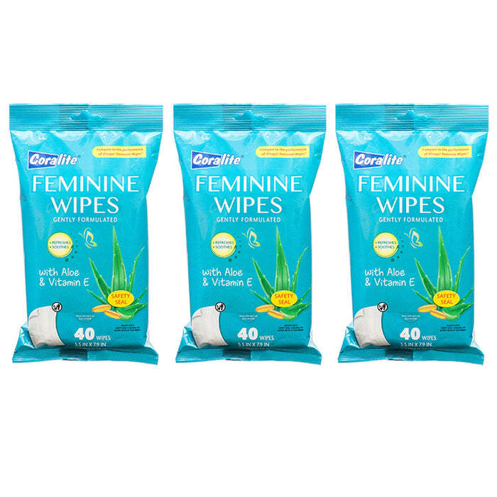 120ct Feminine Hygiene Wipes 3pk Cloths Cleansing Moist Towelette Vitamin E Aloe