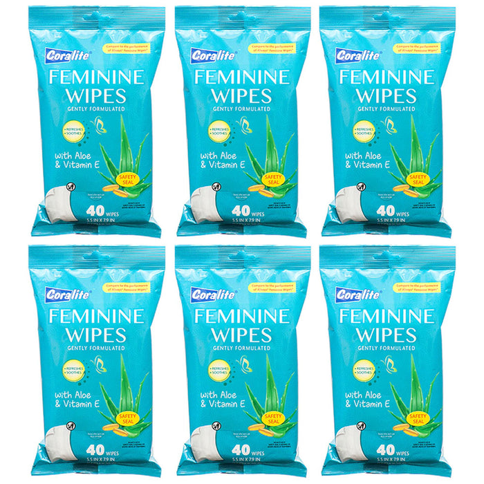 240ct Gentle Daily Feminine Wipes 6pk Wet Cleansing Cloths Moist Vitamin E Aloe