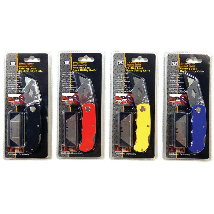 4 Pk Utility Knives Portable Folding Cutter Extra Replacement Blades Survival