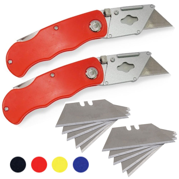 2 Folding Utility Knives Box Cutter Replacement Razor Blades Survival Heavy Duty