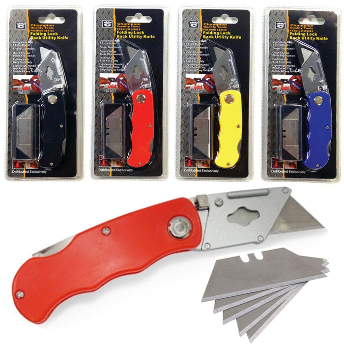 4 Pk Utility Knives Portable Folding Cutter Extra Replacement Blades Survival