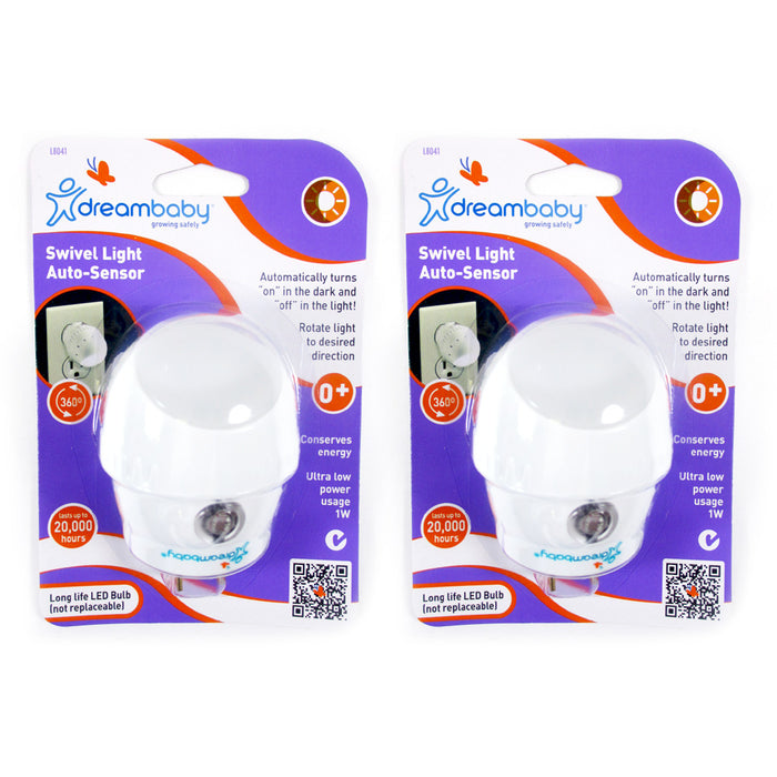 2 Pc Dreambaby Night Light Auto Sensor Swivel 360 Energy Efficient Long Life Led