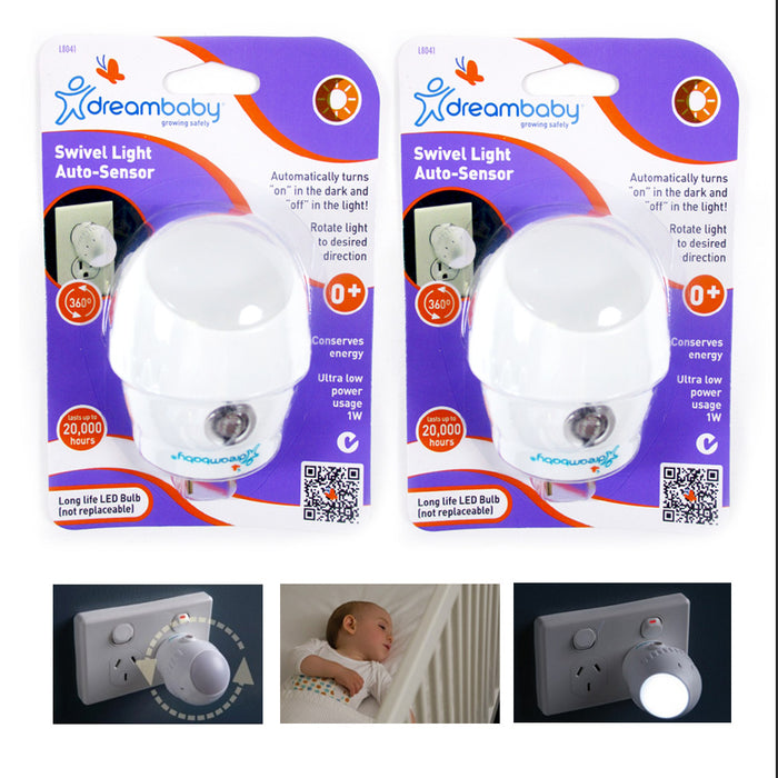 2 Pc Dreambaby Night Light Auto Sensor Swivel 360 Energy Efficient Long Life Led