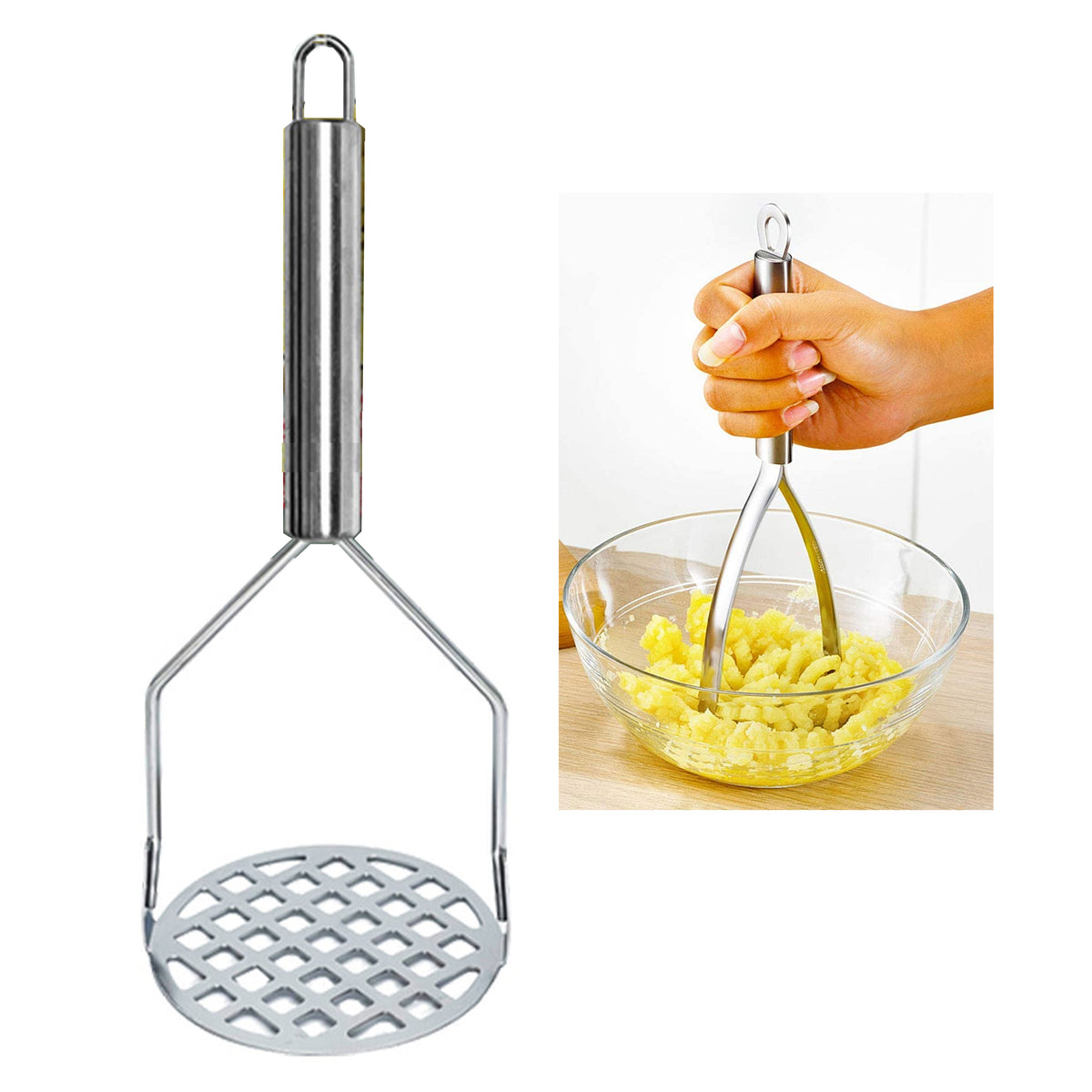 1 Stainless Steel Potato Masher Heavy Duty Ricer Fruit Vegetable Press Chrome