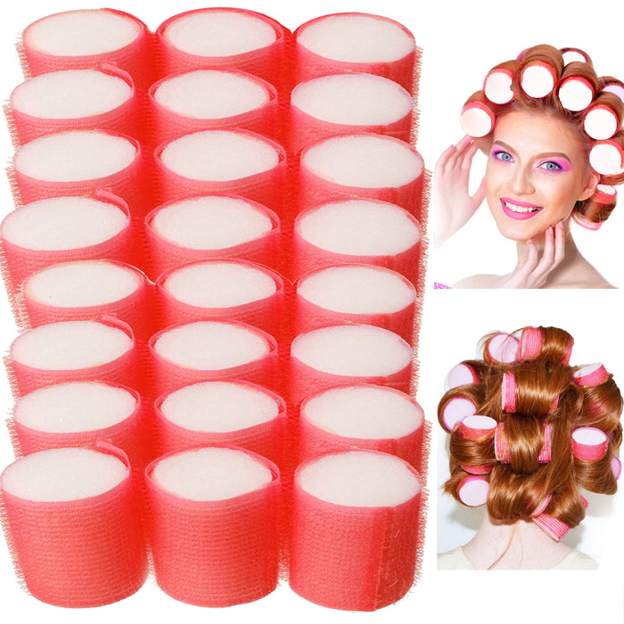 24 Large Hair Rollers Soft Foam Cling Self Grip Curls Cushion Curlers Waves 2" D