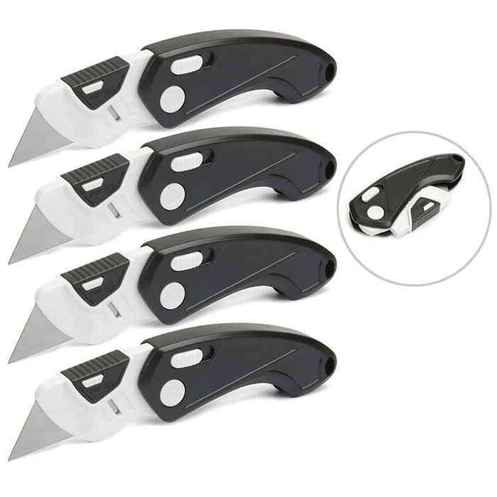 4 Pc Folding Utility Knife Box Cutter Pocket Knives Replace Blades Cutting Tool