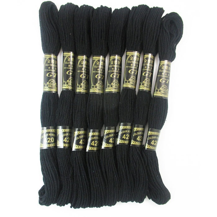 24 Black Stranded Stitch 100% Cotton Embroidery Thread Floss Sewing Skeins Craft