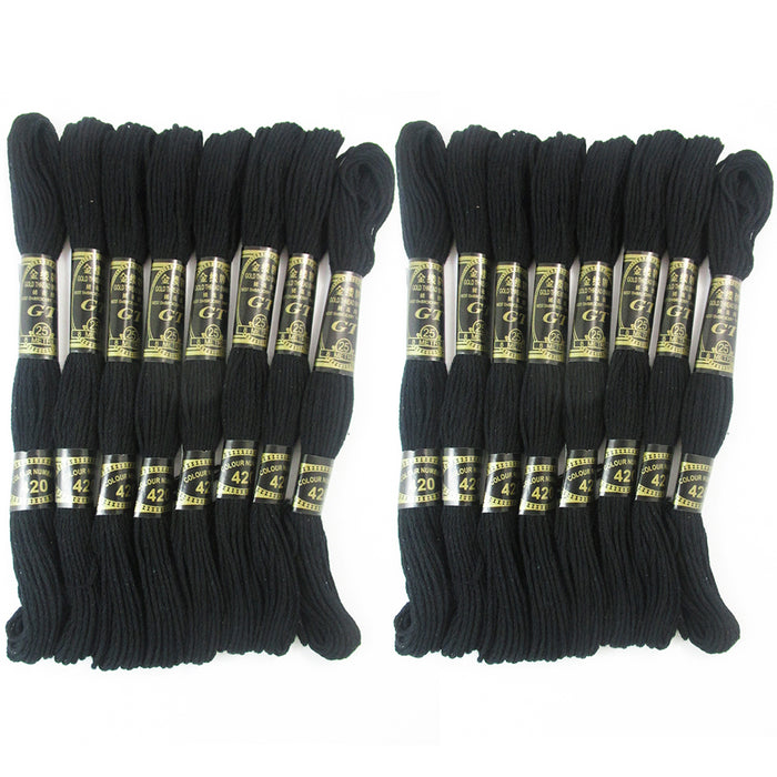 24 Black Stranded Stitch 100% Cotton Embroidery Thread Floss Sewing Skeins Craft