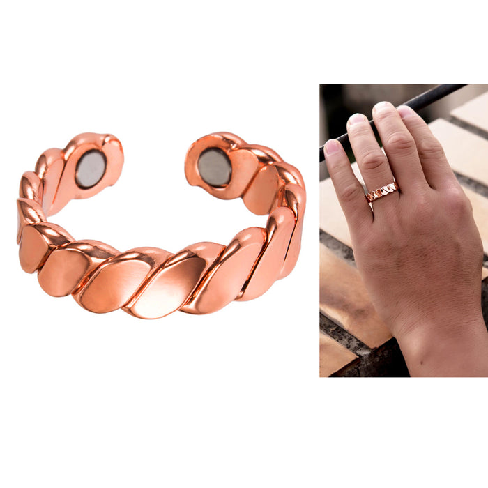 3 Pure Solid Twisted Copper Ring Magnetic Adjustable Men Women Open Ended Hot