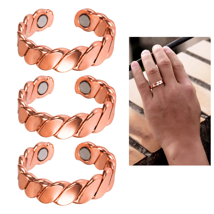 3 Pure Solid Twisted Copper Ring Magnetic Adjustable Men Women Open Ended Hot