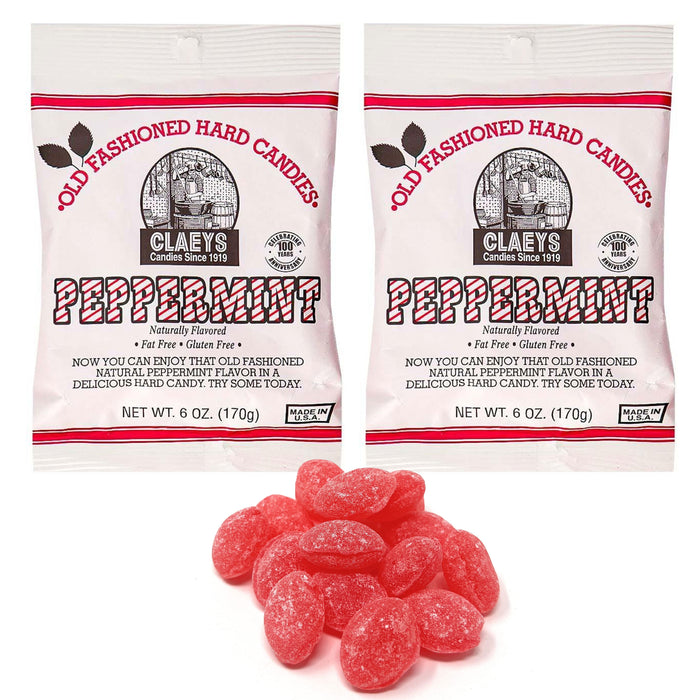 2 Bags Claeys Peppermint Hard Candy Natural Flavor Fat Free Candies Mints 6oz