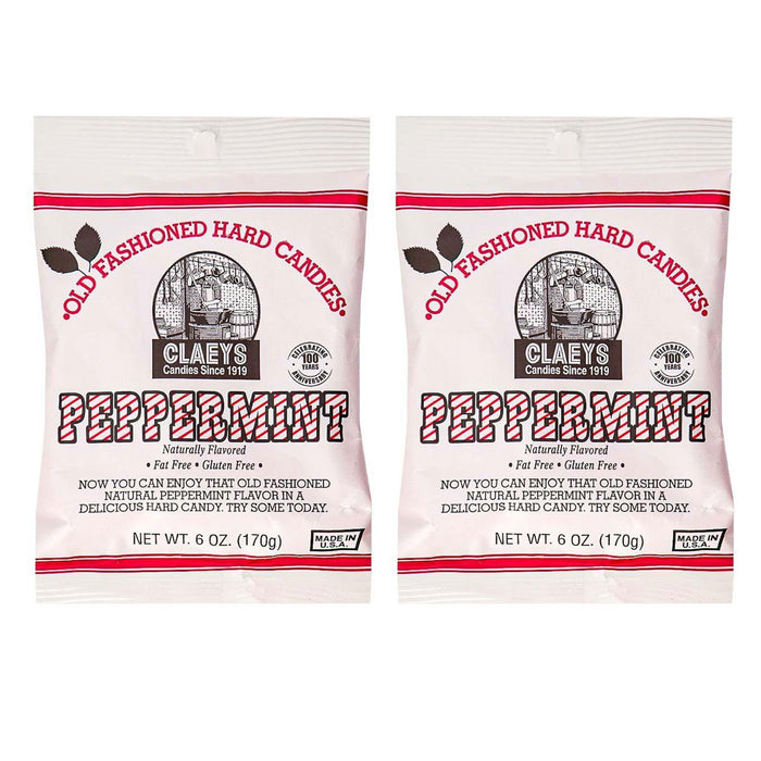 2 Bags Claeys Peppermint Hard Candy Natural Flavor Fat Free Candies Mints 6oz