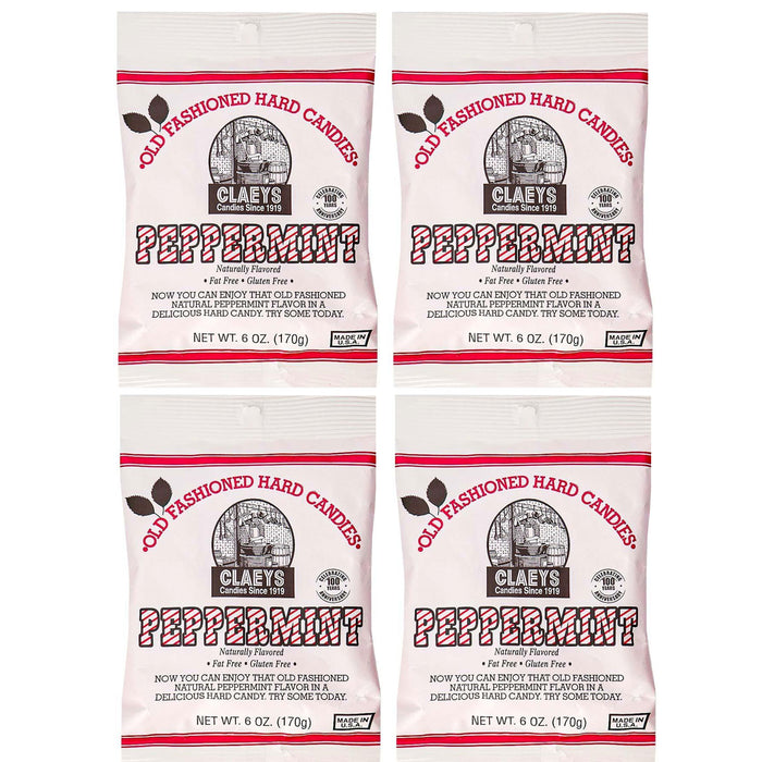 4 Bags Claeys Hard Peppermint Candies Mints Candy Drops Natural Fat Free 6oz