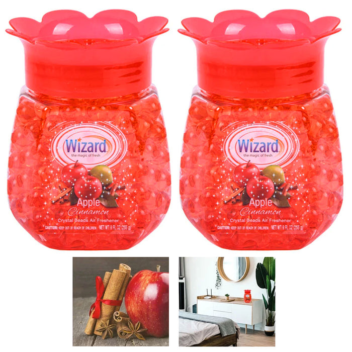 2 Pc Wizard Odor Eliminator Apple Cinnamon Scent Crystal Beads Air Freshener 9oz