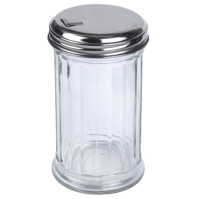 2 Pk 12oz Glass Sugar Dispenser Pourer Cheese Shaker Cream Clear Jar Steel Lid