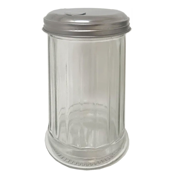 1 Glass Sugar Pourer Shaker Dispenser 12 Oz Medium Clear Jar Steel Lid Tabletop