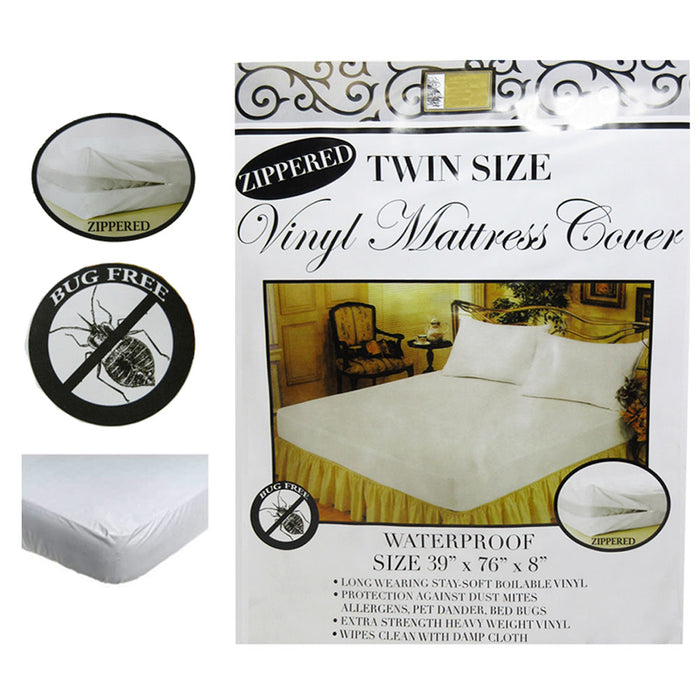 2 Twin Size Mattress Cover Vinyl Waterproof Zippered Block Allergy Bug Dust Mite