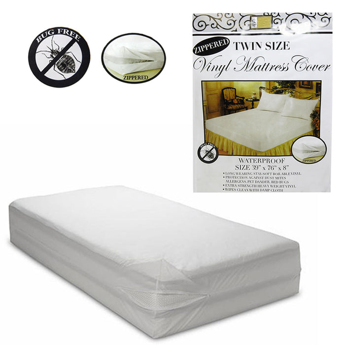 6 Pc Twin Vinyl Zippered Mattress Cover Waterproof Bed-Bug Proof Dust Protector