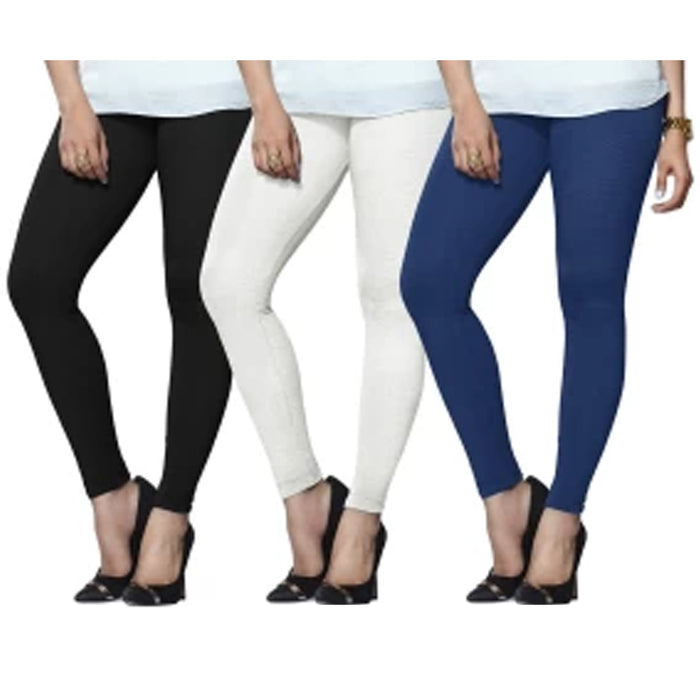 3 Womens Leggings Set Ankle Length Footless Seamless Stretch Black White Navy !