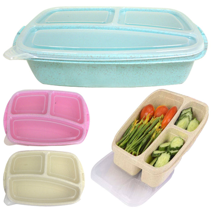 3 Large Food Storage Containers Heavy Duty 3 Section Divided Plate Lids BPA Free