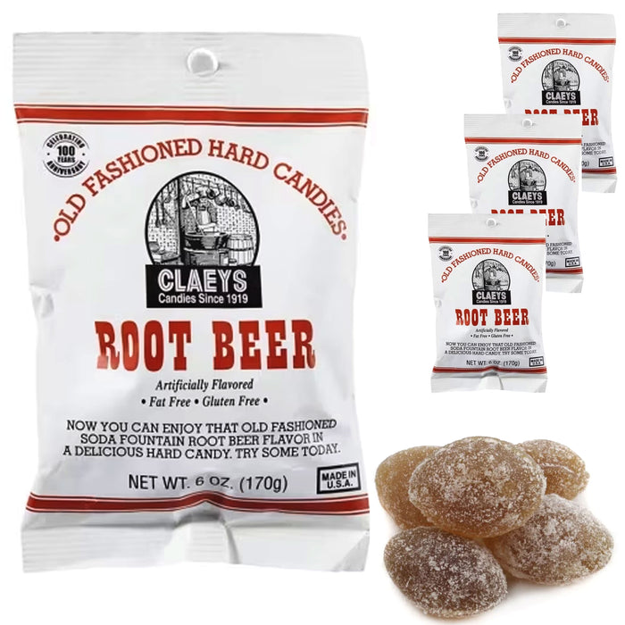 4 Bags Claeys Old Fashioned Hard Candy Root Beer Flavor Sanded Drops Candies 6oz