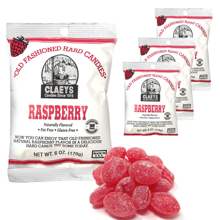 4 Bags Claeys Raspberry Hard Candies Candy Drops Natural Sweet Fruit Flavor 6oz