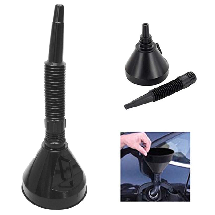 Car Auto Black Plastic Flexible Spout Filter Gas Oil Water Fuel Funnel Transfer