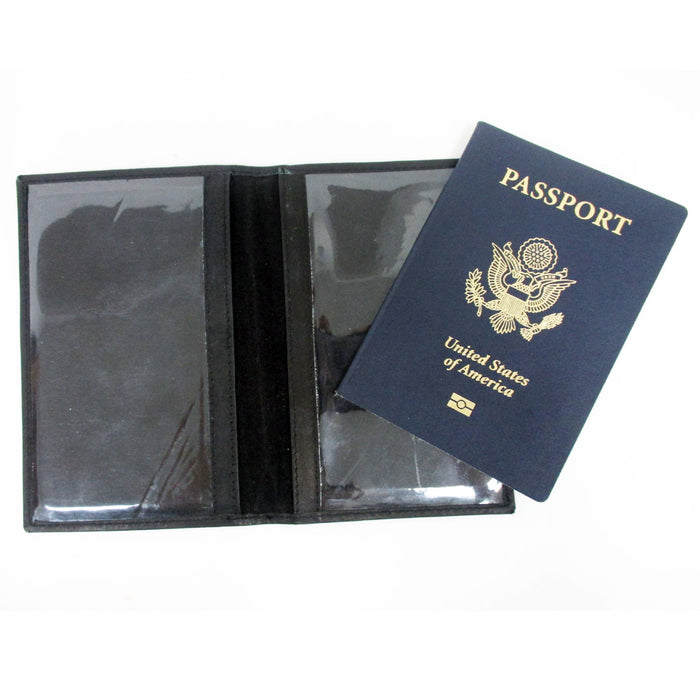 US Passport Cover Black Leather Embossed Organizer Travel Wallet ID Card Holder