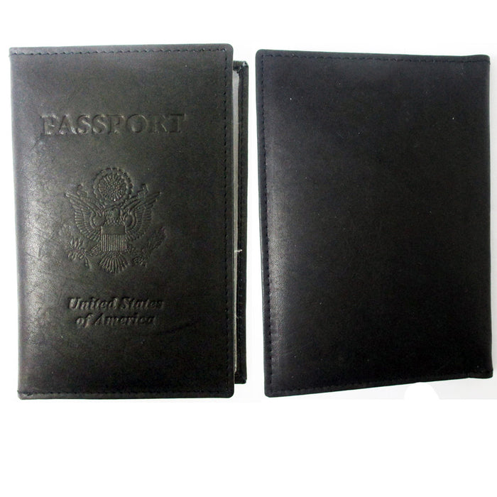 US Passport Cover Black Leather Embossed Organizer Travel Wallet ID Card Holder