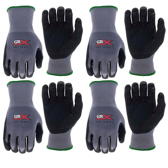 4 Pairs Work Gloves Dotted Microfoam Nitrile Coated Seamless Knit Protection M