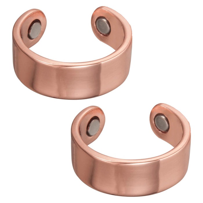 2 Solid Pure Copper Magnetic Ring Adjustable Size With 2 Magnets Men Women Gift