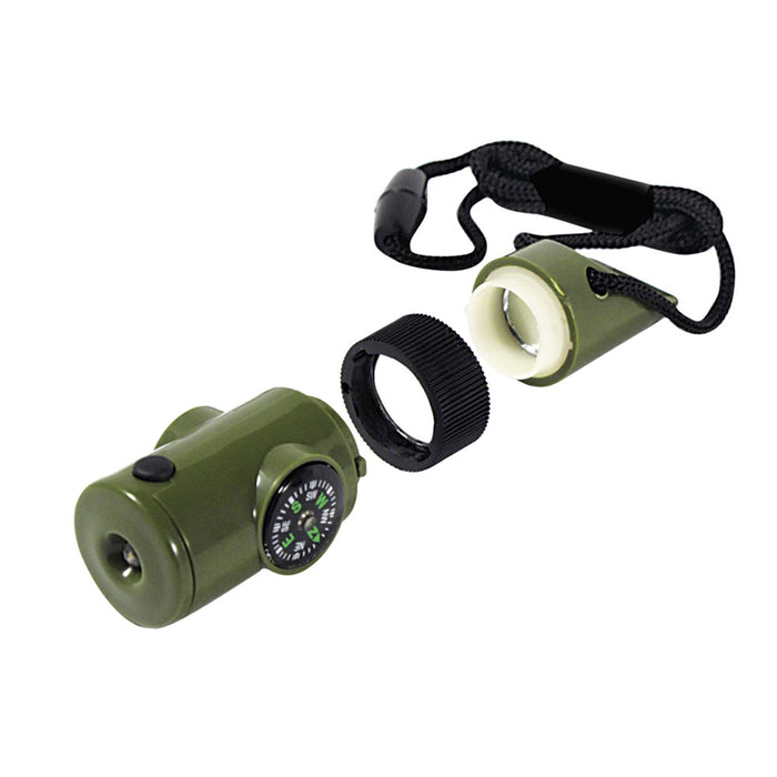 7in1 Camping Survival Whistle Compass Thermometer Led Flashlight Magnifier Gift