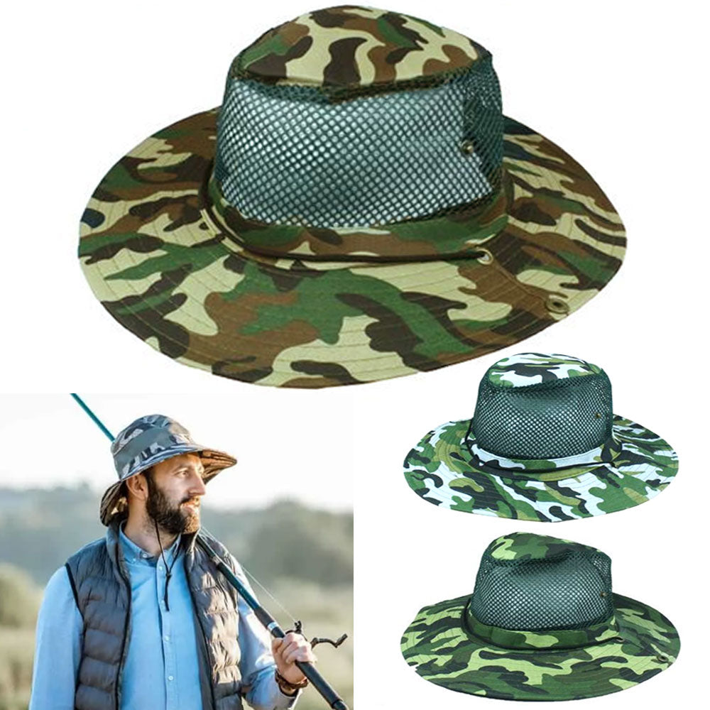 Mens Camo Sun Hat Bucket Cargo Safari Bush Army Boonie Summer