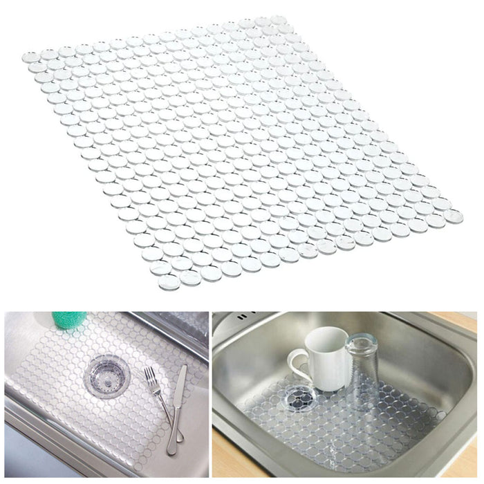 1 Pc Clear Decorative Kitchen Sink Mat Dish Protector Pad Circle Design 16"x12"