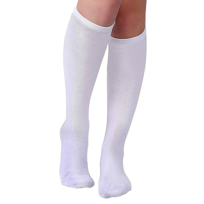 6 Pairs Girls Knee High Socks School Uniform Athletic Tube Kids White Size M 4-6