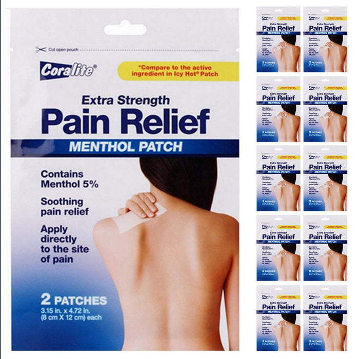 10 Pk Coralite Extra Strength Pain Relief Menthol Patch Heat Therapy Hot Press