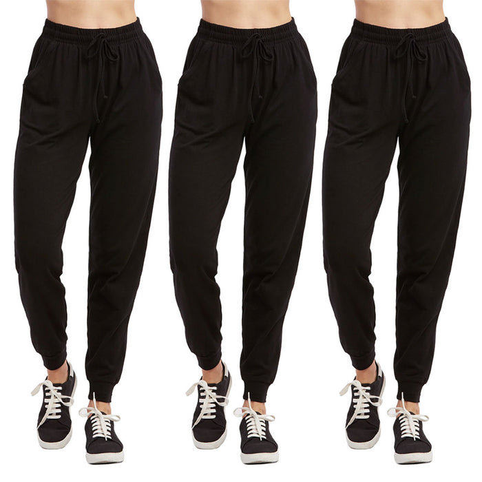 3 Pc Women's Athletic Sweat Pants Joggers Yoga Lounge Exercise Sport Gym Black L